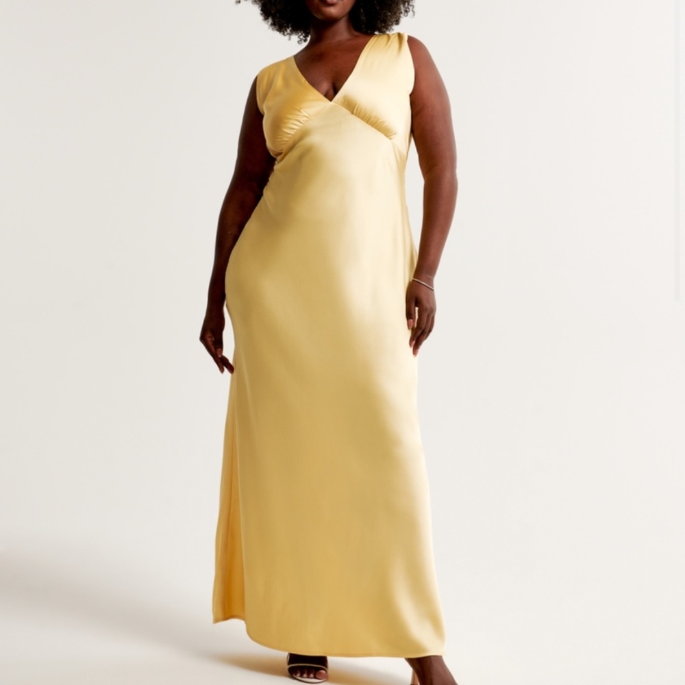 Yellow Abercrombie & Fitch Plunge Cowl Back Maxi Dress